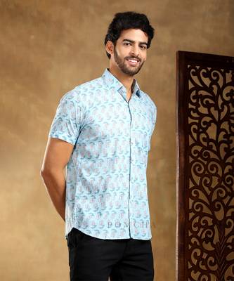 Vistaar blue cotton hand block shirt 2