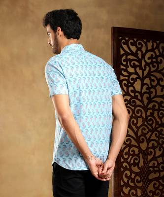 Vistaar blue cotton hand block shirt 3