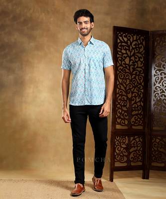 Vistaar blue cotton hand block shirt 4