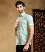 Viraha green cotton hand block shirt