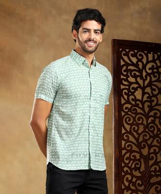 Viraha green cotton hand block shirt 2