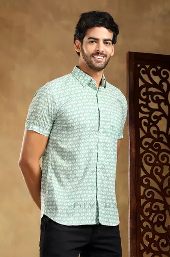 Viraha green cotton hand block shirt
