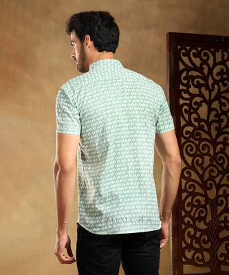 Viraha green cotton hand block shirt 3