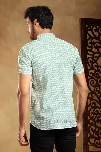 Viraha green cotton hand block shirt