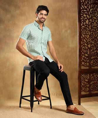 Viraha green cotton hand block shirt 4