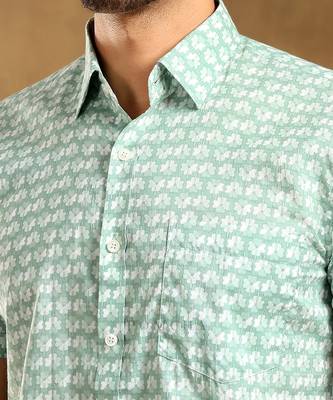 Viraha green cotton hand block shirt 5