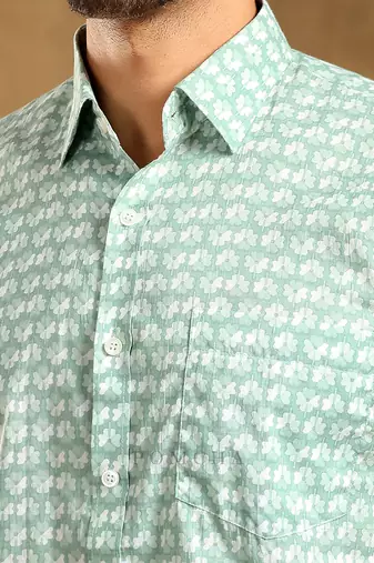Viraha green cotton hand block shirt