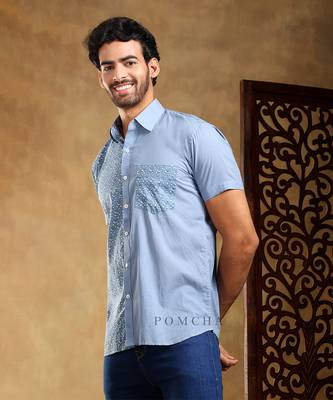 Mohey blue cotton hand block shirt 1