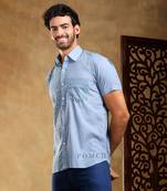 Mohey blue cotton hand block shirt