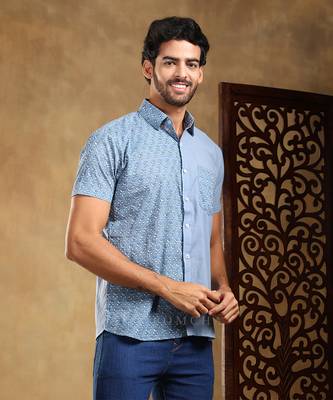 Mohey blue cotton hand block shirt 2