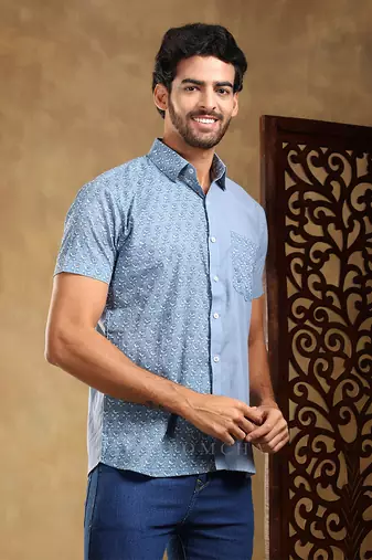 Mohey blue cotton hand block shirt