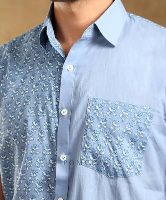 Mohey blue cotton hand block shirt 4