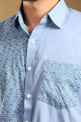 Mohey blue cotton hand block shirt