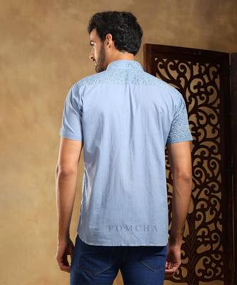 Mohey blue cotton hand block shirt 5