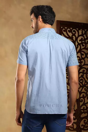 Mohey blue cotton hand block shirt