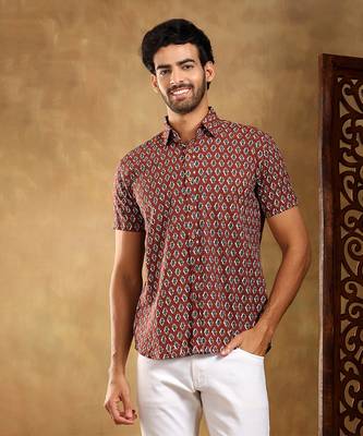 Dahleez maroon cotton hand block shirt 1