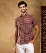 Dahleez maroon cotton hand block shirt