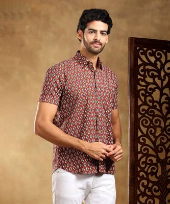 Dahleez maroon cotton hand block shirt 2