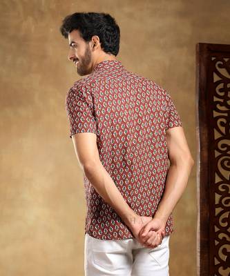 Dahleez maroon cotton hand block shirt 3