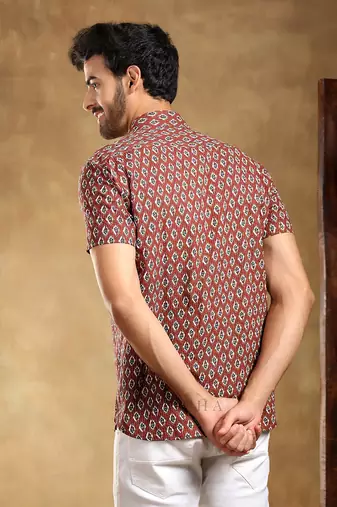 Dahleez maroon cotton hand block shirt