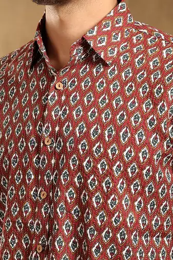 Dahleez maroon cotton hand block shirt
