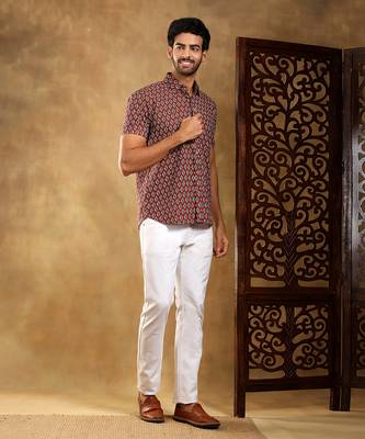 Dahleez maroon cotton hand block shirt 5