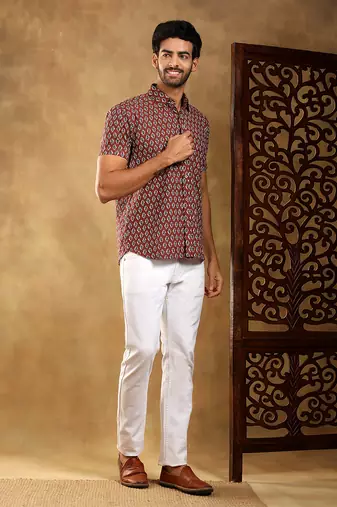 Dahleez maroon cotton hand block shirt