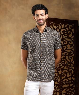 Dahleez brown cotton hand block shirt 1