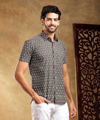 Dahleez brown cotton hand block shirt 2