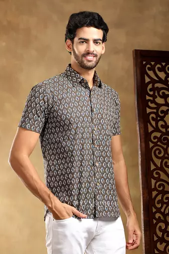 Dahleez brown cotton hand block shirt