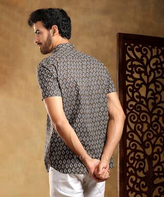 Dahleez brown cotton hand block shirt 3