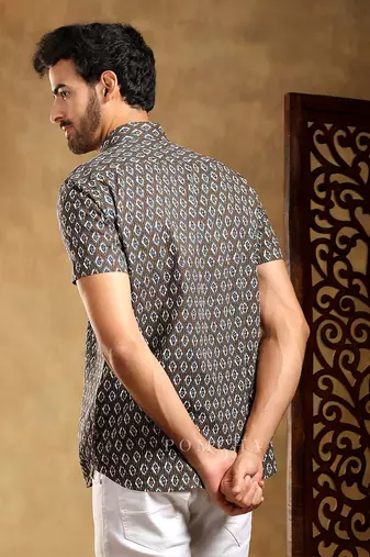 Dahleez brown cotton hand block shirt