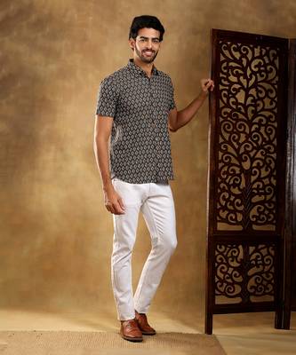 Dahleez brown cotton hand block shirt 4