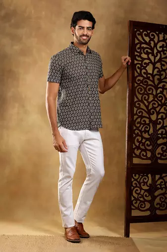 Dahleez brown cotton hand block shirt