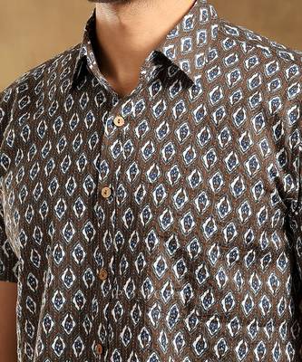 Dahleez brown cotton hand block shirt 5