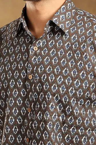 Dahleez brown cotton hand block shirt