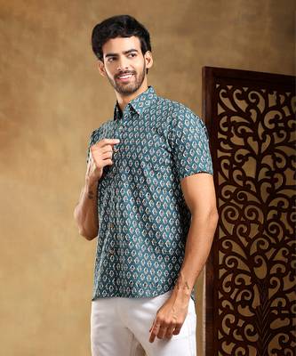 Dahleez blue cotton hand block shirt 1