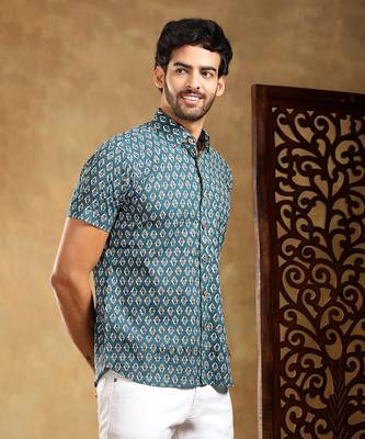 Dahleez blue cotton hand block shirt 2