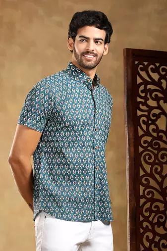 Dahleez blue cotton hand block shirt