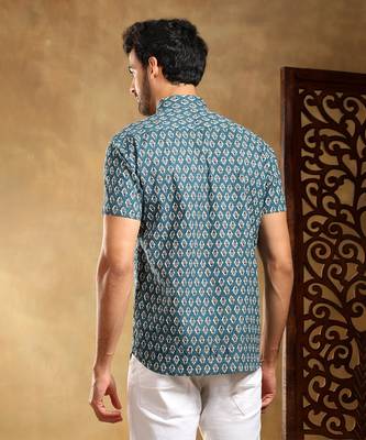 Dahleez blue cotton hand block shirt 3