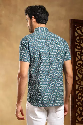 Dahleez blue cotton hand block shirt
