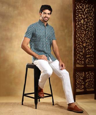 Dahleez blue cotton hand block shirt 4