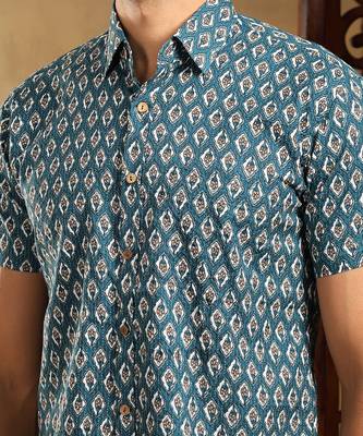 Dahleez blue cotton hand block shirt 5