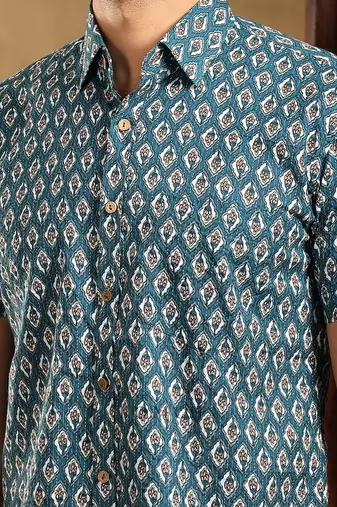 Dahleez blue cotton hand block shirt