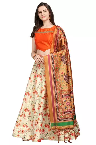 White Semi-Stitched Lehenga Choli Set With DUpatta