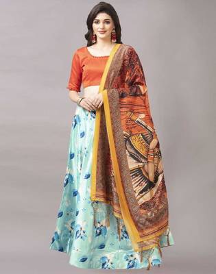 Light-Blue Semi-Stitched Lehenga Choli Set With Dupatta 1