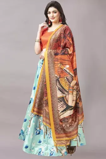 Light-Blue Semi-Stitched Lehenga Choli Set With Dupatta