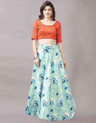 Light-Blue Semi-Stitched Lehenga Choli Set With Dupatta 3
