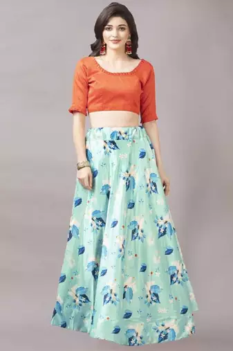 Light-Blue Semi-Stitched Lehenga Choli Set With Dupatta