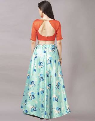 Light-Blue Semi-Stitched Lehenga Choli Set With Dupatta 4